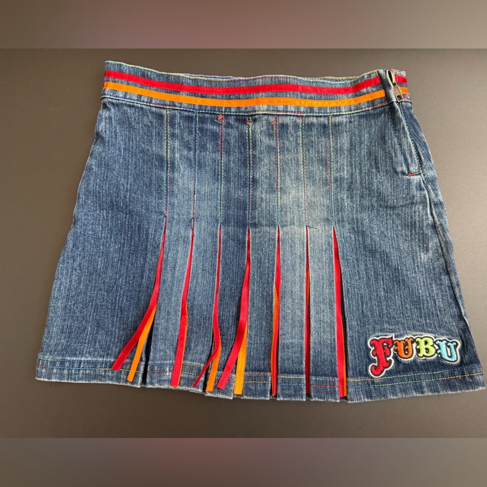 FUBU The Collection girls denim skirt with hidden ribbon pleats.large 6